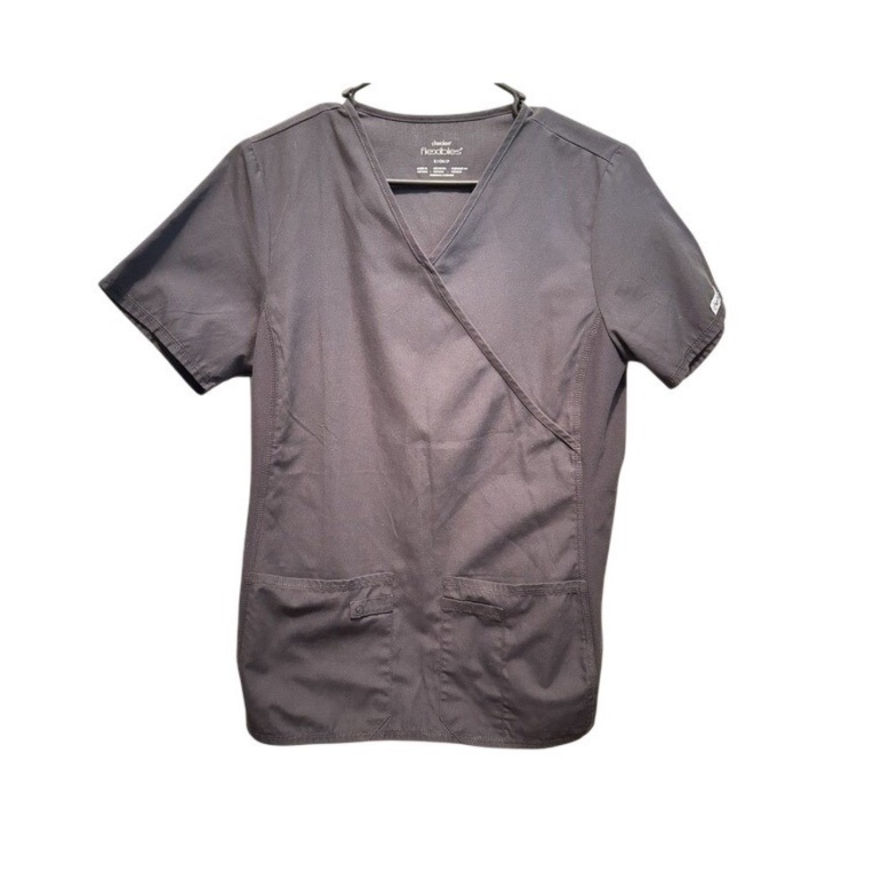 Cherokee Flexibles Scrub Top Size Small Pewter Gray Mock Wrap V Neck 2824 - Picture 2 of 9
